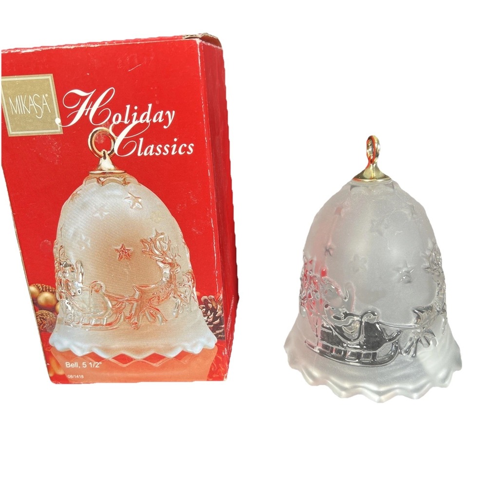 Mikasa Holiday Lights 5.5" Crystal Clear Frosted Glass Christmas Bell - Germany